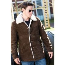 IRON & RESIN - Giubbotto di media lunghezza in pelle scamosciata foderata in sherpa