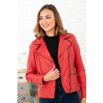 OAKWOOD - Giacca in pelle rosso fuoco con colletto asimmetrico da donna