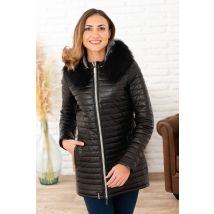 OAKWOOD - Piumino lungo con cappuccio in pelle nera con pelliccia