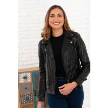 OAKWOOD - Chaqueta de piel negra con cuello asimétrico para mujer