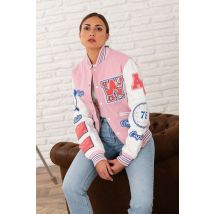 AMERICAN COLLEGE - Peluche Varsity rosa y blanco con parches