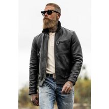 MASTER - Giacca spessa in pelle nera con colletto a camicia