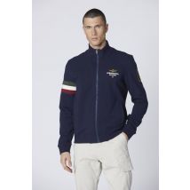 AERONAUTICA MILITARE - Sudadera de algodón azul oscuro con cremallera y aplicación tricolor