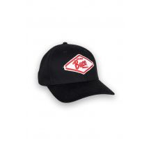 BUCO - Gorra negra con logo de rombos blanco y rojo.