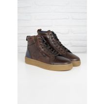 - Sneaker alte in pelle color castagna e blu scuro