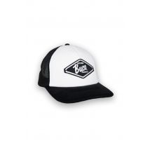 BUCO - Gorra trucker blanca y negra con logo de rombos en blanco y negro