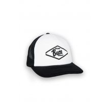 BUCO - Gorra trucker blanca y negra con logo de rombos blanco y negro