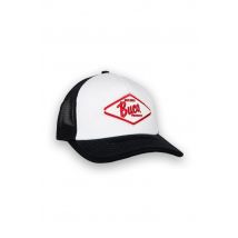 BUCO - Cappellino trucker bianco e nero con logo diamante bianco e rosso