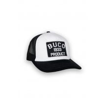 BUCO - Gorra trucker blanca y negra con logotipo del producto en blanco y negro