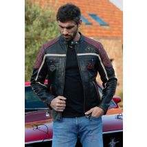 CLASSIC LEGEND MOTORS - Chaqueta de cuero negra con inserciones rojas y hombros acolchados.