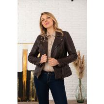 ROSE GARDEN - Chaqueta biker de piel marrón oscuro para mujer.