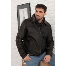 SERGE PARIENTE - Chaqueta de cuero negra con cuello alto y forro extraíble