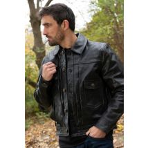 IRON & RESIN - Giacca spessa in pelle nera con colletto a camicia