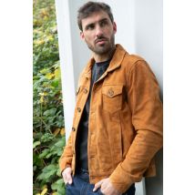 SERGE PARIENTE - Giacca in pelle scamosciata cognac ispirata alla giacca in denim da camionista