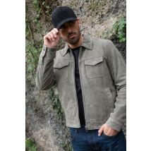 SERGE PARIENTE - Chaqueta de piel serraje gris con cuello camisero