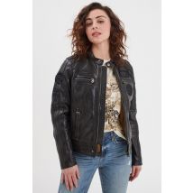 ROSE GARDEN - Chaqueta de cuero de carreras negra para mujer