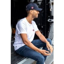 MARINE NATIONALE - Camiseta de algodón blanca con escarapela de corazón bordada