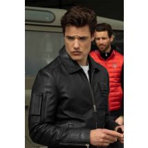 PATROUILLE DE FRANCE - Chaqueta de cuero Patrouille de France con cuello camisero