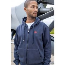 MARINE NATIONALE - Sudadera con capucha y cremallera en color azul marino con bordado de escarapela