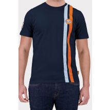 GULF - Maglietta blu navy con strisce da corsa blu e arancioni
