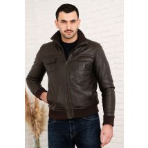 SERGE PARIENTE - Giacca in pelle marrone con collo alto