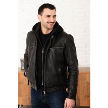 CITYZEN - Giacca in pelle con cappuccio nera dalla vestibilità skinny