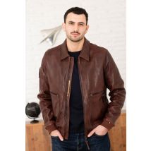 PATROUILLE DE FRANCE - Giubbotto bomber in pelle con colletto a camicia color cognac