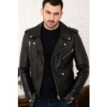 SERGE PARIENTE - Giubbotto biker da uomo in pelle nera con cintura