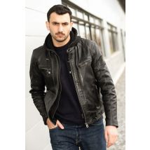 DAYTONA - Giacca in pelle nera con cappuccio