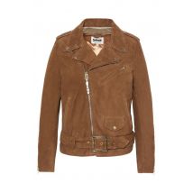 SCHOTT - Chaqueta perfecta de piel color caramelo con solapa de cuello de color dorado brillante