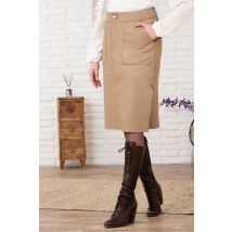 OAKWOOD - Falda larga de ante beige con abertura lateral
