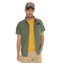 VON DUTCH - Camisa de algodón color caqui militar de manga corta