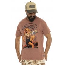 VON DUTCH - T-shirt in cotone color salmone con motivo pin-up