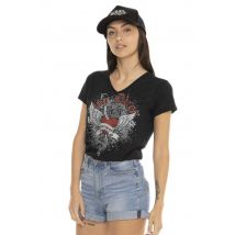 VON DUTCH - Maglietta nera con scollo a V e illustrazione Kustom