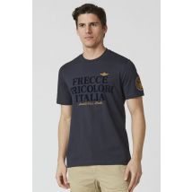 AERONAUTICA MILITARE - Camiseta azul marino 100% algodón con estampado flocado