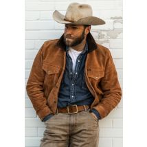 MASTER - Chaqueta de camionero de ante resistente con cuello de piel de búfalo
