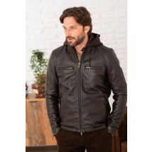 CHEVIGNON - Chaqueta de cuero con capucha color cacao