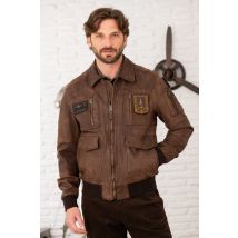 AERONAUTICA MILITARE - Chaqueta bomber de cuero marrón desgastado