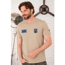 AERONAUTICA MILITARE - Camiseta de algodón color arena con parches desgastados