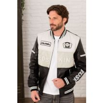 REDSKINS - Oso de peluche de cuero blanco y negro en estilo de carreras vintage