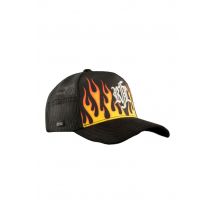 ROCK N FREE LIFE - Gorra de camionero negra con estampado de llamas