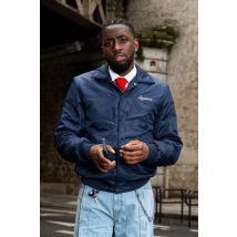 REDSKINS - Giacca teddy blu navy con colletto da camicia di ispirazione giapponese