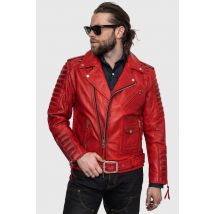 MASTER - Rojo chaqueta motera en piel de vacuno con efecto envejecido