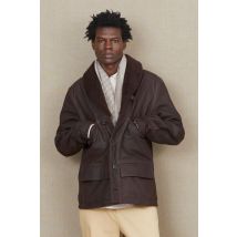 CHEVIGNON - Giacca in pelle marrone con collo sciallato in pelle di pecora