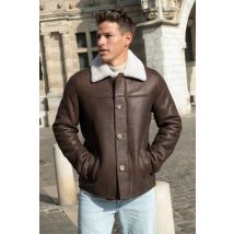 CITYZEN - Abrigo elegante marrón de piel de oveja vuelta