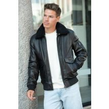 CITYZEN - Cazadora de aviador de cuero negro de calidad para hombre