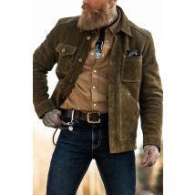 MASTER - Giacca da uomo in pelle di vacchetta effetto velluto Olive