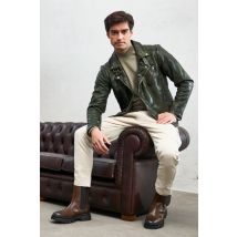 FREAKY NATION - Giacca da motociclista in pelle verde da uomo