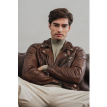 FREAKY NATION - Giacca biker asimmetrica in pelle marrone