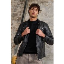 FREAKY NATION - Giacca da motociclista in pelle trapuntata nera